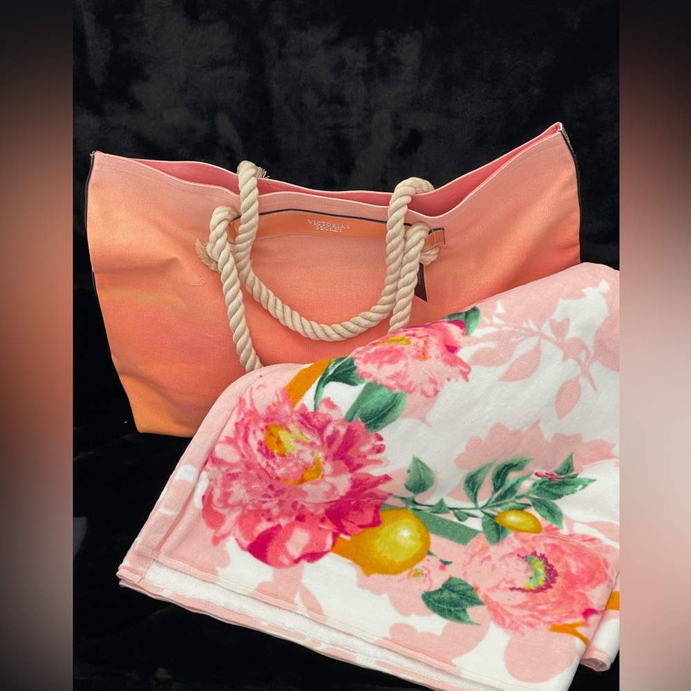 Victoria's Secret Bombshell Sundrenched Cotton Canvas Tote and beach tow… - Picture 3 of 14